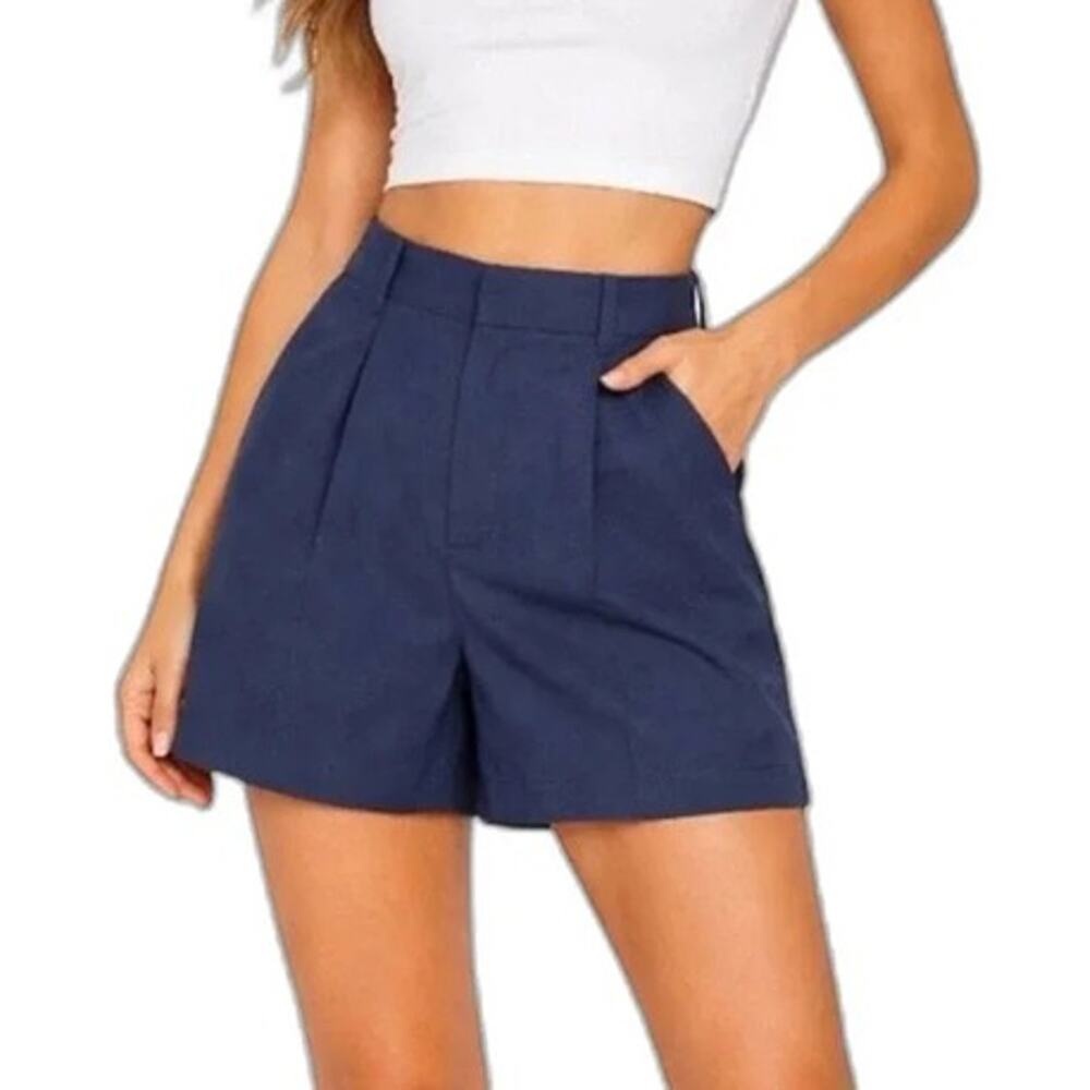Abercrombie Sloane Tailored Pleated Ultra High Rise Trouser Shorts Navy Size 25
